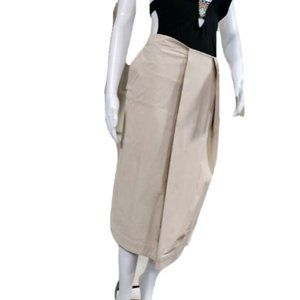 NWT Biancalancia Stretch Slit Semi-Pleated Straight Pencil Skirt Khaki Size 42